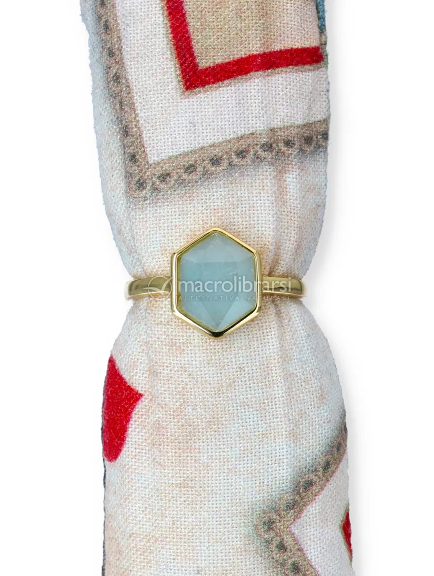 Anello in Argento 925 con Pietra Esagonale - Acquamarina