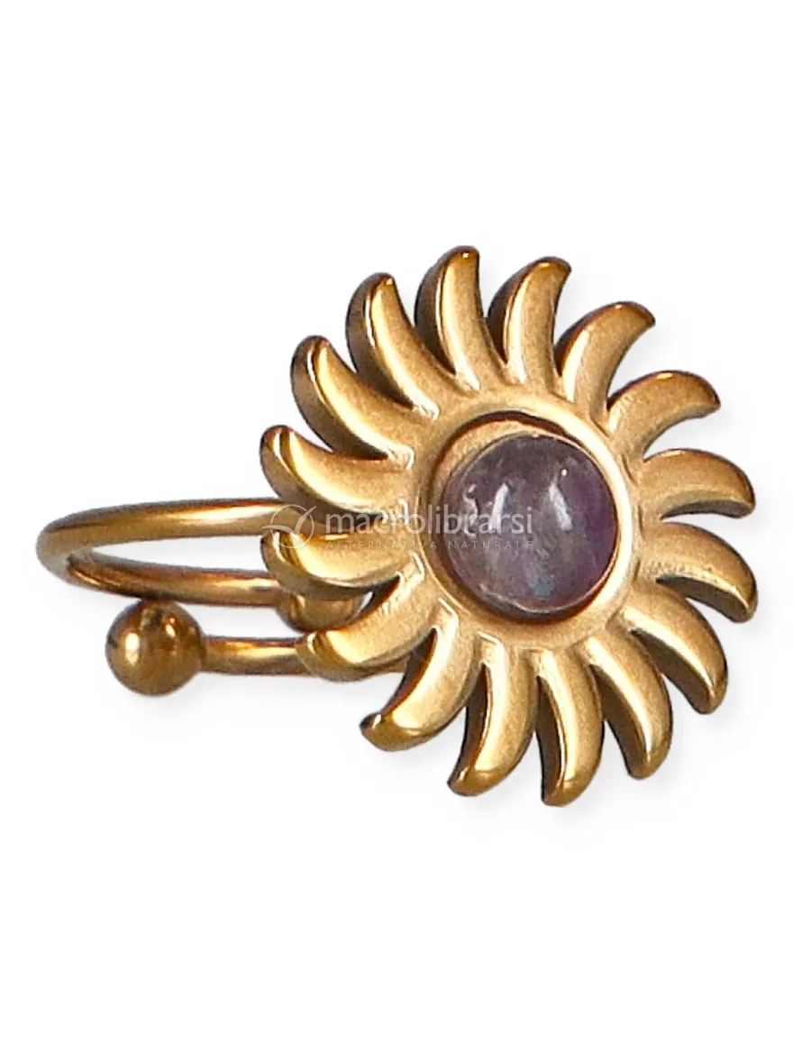 Anello Sole in Acciaio Inox - Ametista