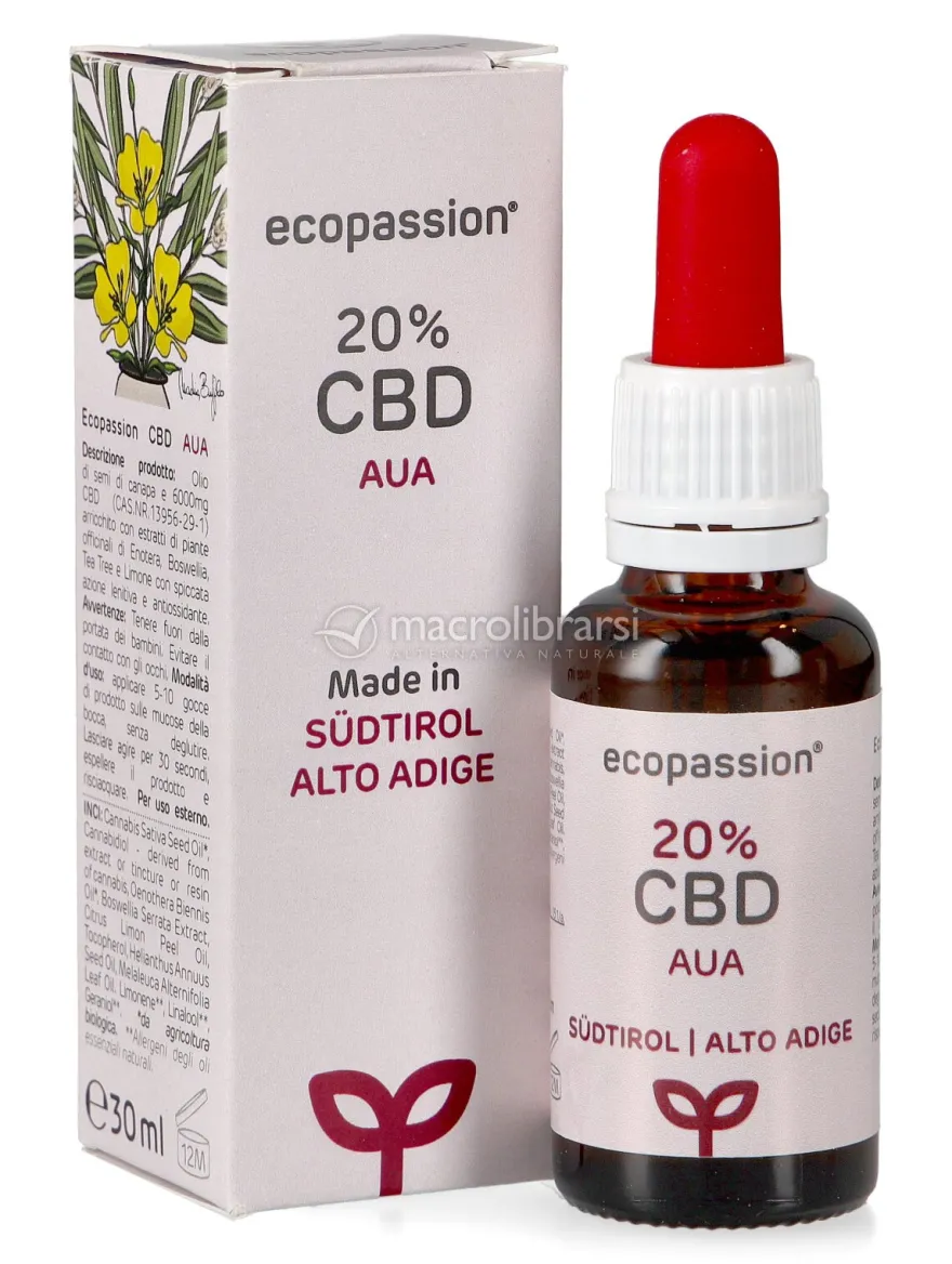 AUA 20 - 20% Cbd + Enotera, Boswellia, Tea Tree e Limone - 30 ml
