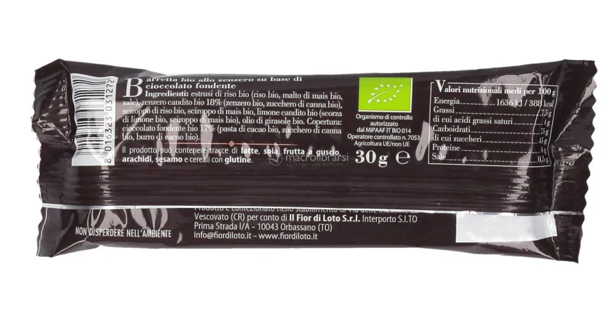 Barretta Bio Zenzero e Cioccolato Fondente