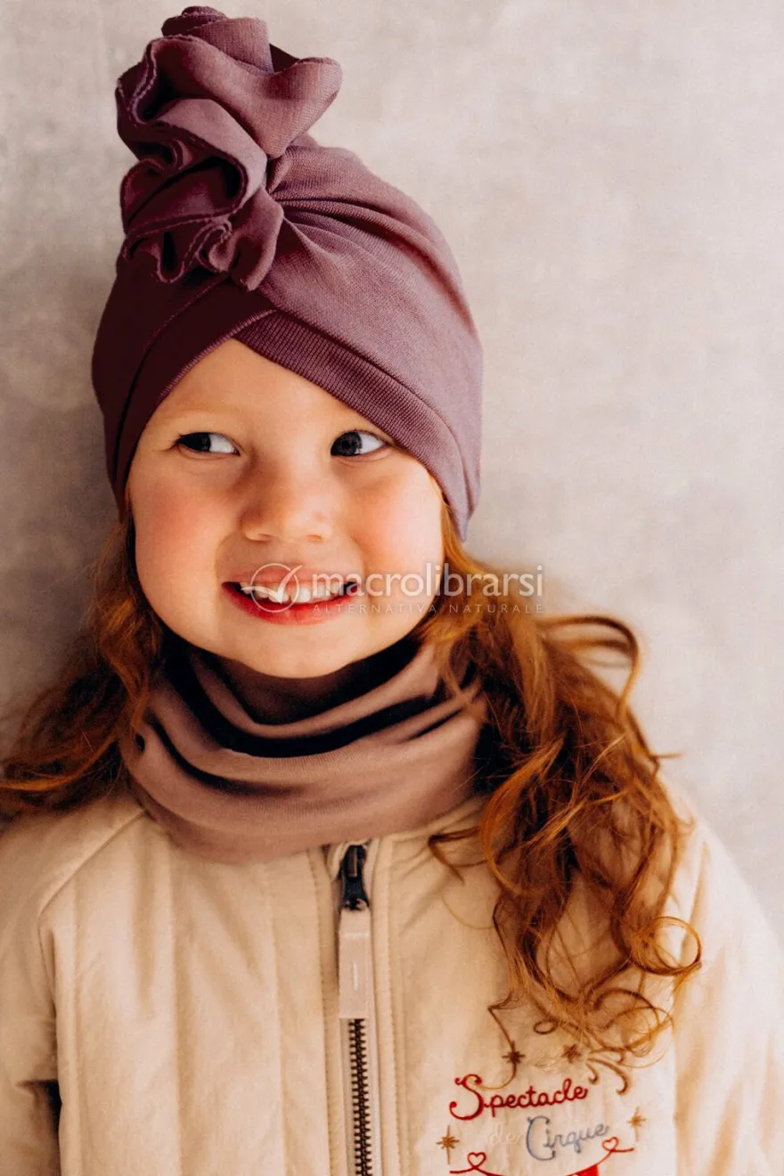 Berretto a Turbante con Volant - Black Plum - Baby
