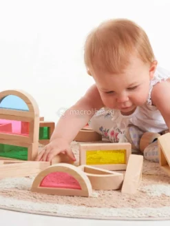 Blocchi Arcobaleno in Legno con Inserti Trasparenti