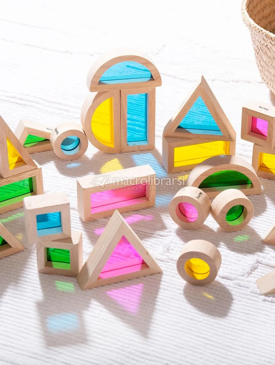 Blocchi Arcobaleno in Legno con Inserti Trasparenti