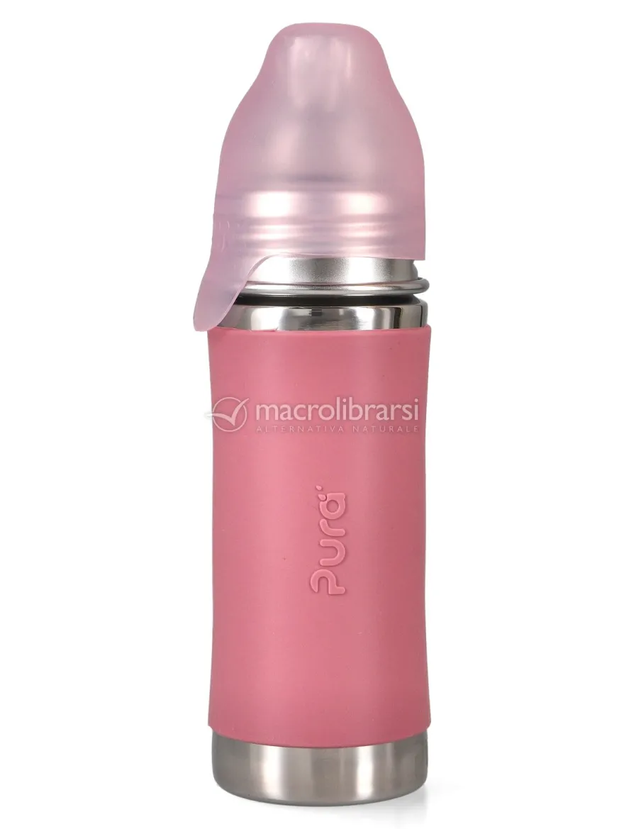 Bottiglia in Acciaio con Beccuccio in Silicone - 325 ml - Rosa