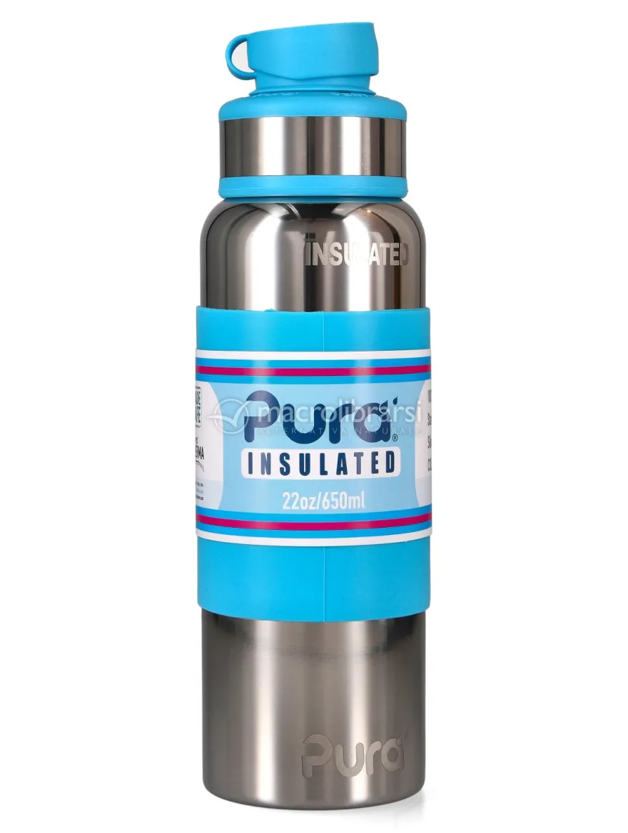 Bottiglia Termica in Acciaio con Tappo Sport - 650 ml - Azzurra