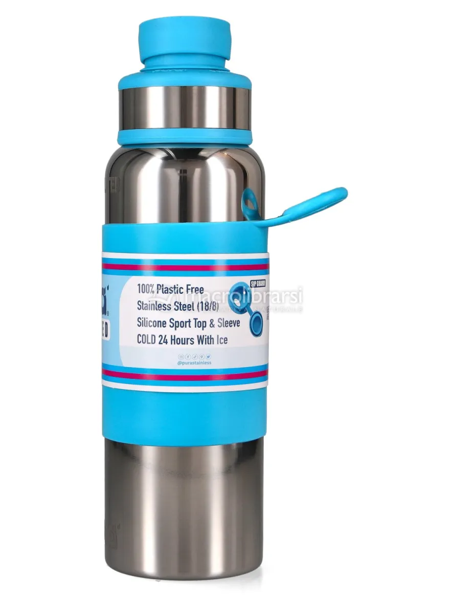 Bottiglia Termica in Acciaio con Tappo Sport - 650 ml - Azzurra