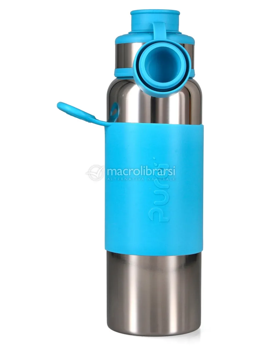 Bottiglia Termica in Acciaio con Tappo Sport - 650 ml - Azzurra