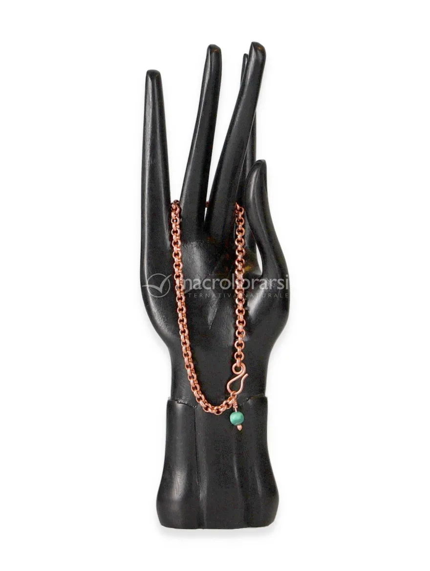 Bracciale in Rame con Catena Fine e Perla di Malachite