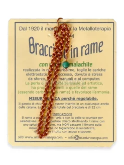 Bracciale in Rame con Catena Fine e Perla di Malachite