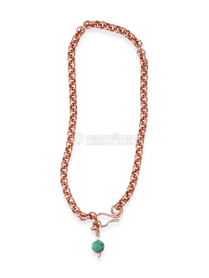 Bracciale in Rame con Catena Fine e Perla di Malachite