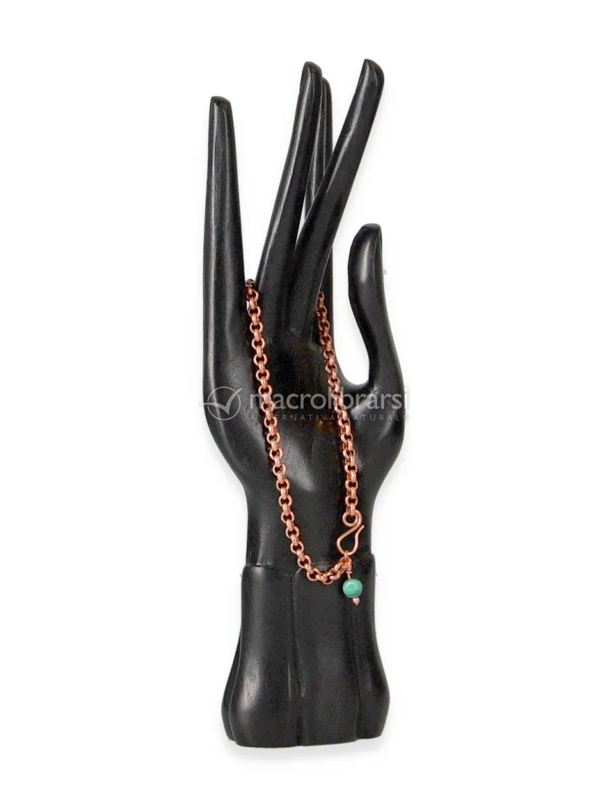 Bracciale in Rame con Catena Fine e Perla di Malachite
