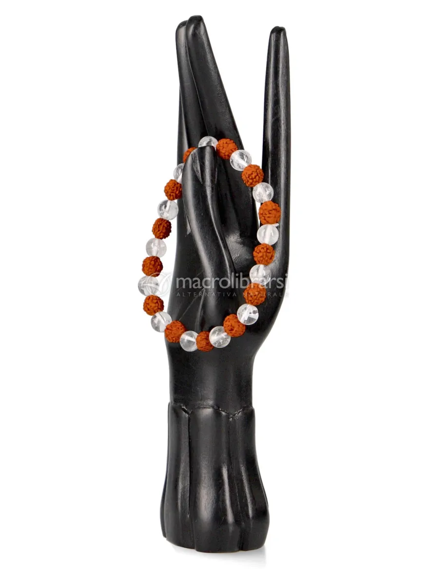 Bracciale Rudraksha e Cristallo di Rocca