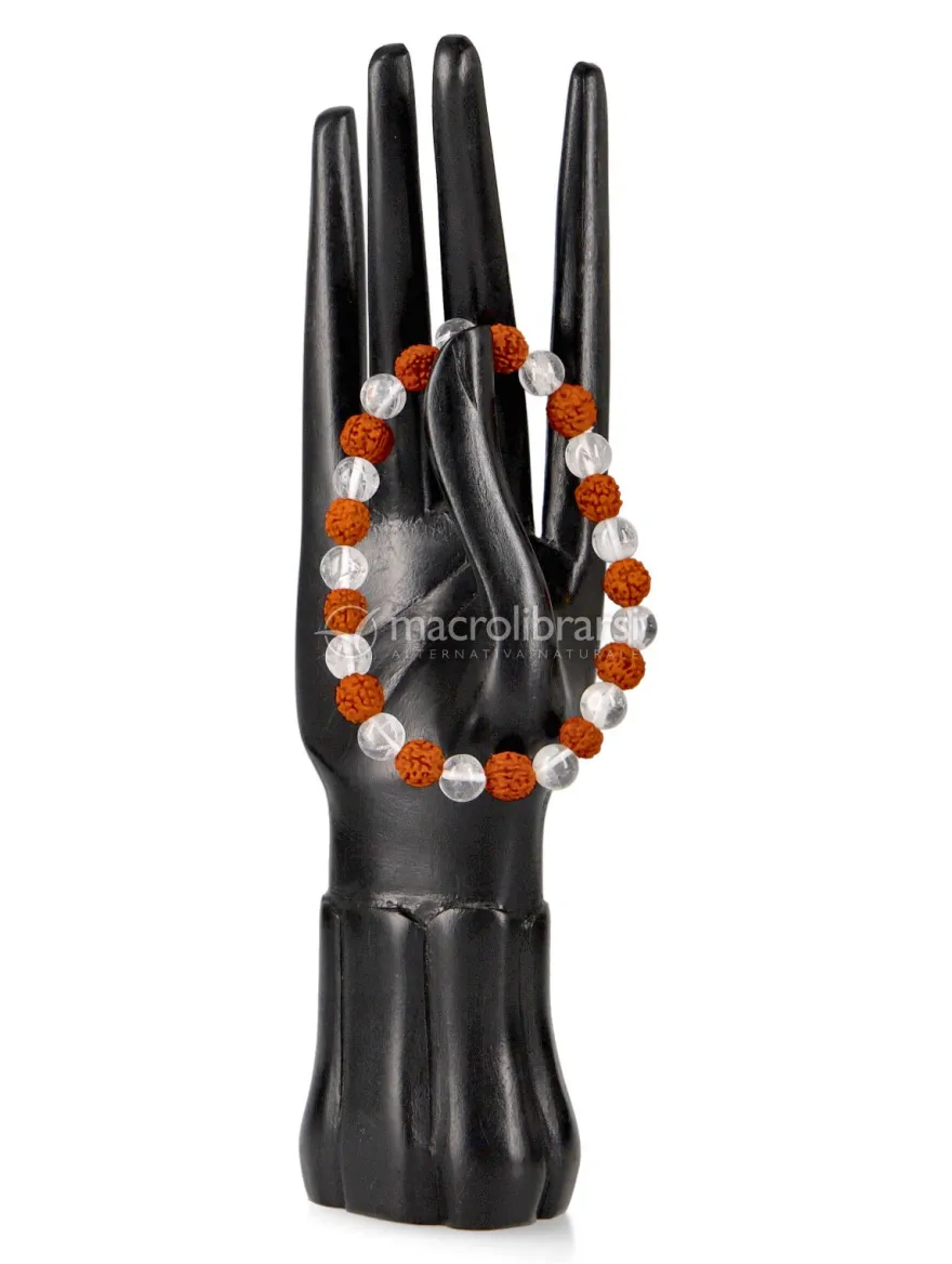 Bracciale Rudraksha e Cristallo di Rocca