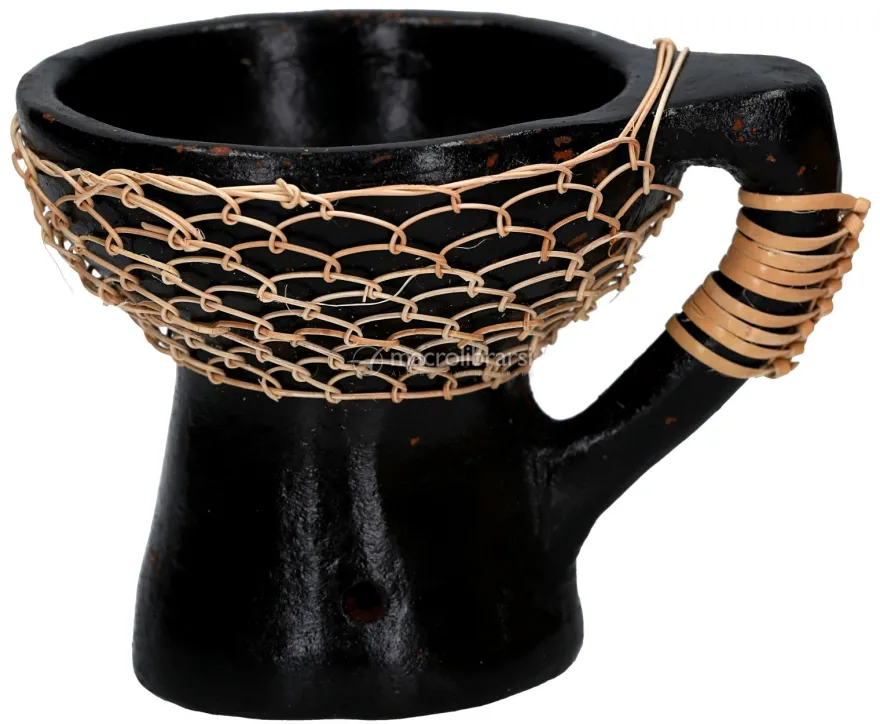 Bruciatore per Resine in Terracotta e Rattan con Manico - Nero