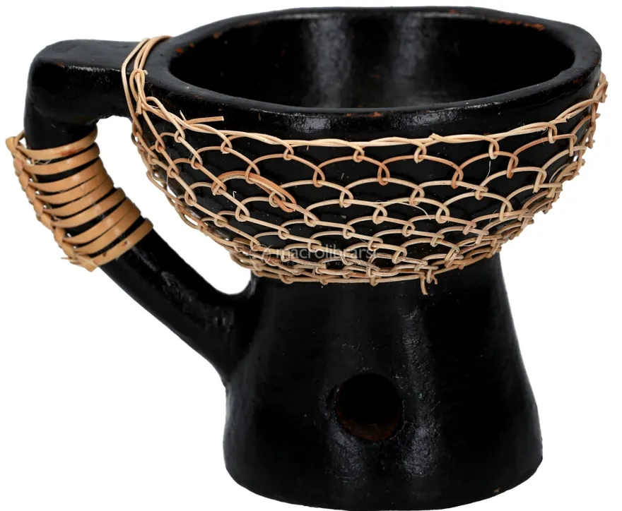Bruciatore per Resine in Terracotta e Rattan con Manico - Nero