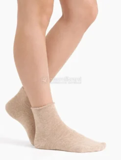 Calzini Donna Corti in Cotone e Seta Biologico Taglio Vivo - Beige Taglia 35/38