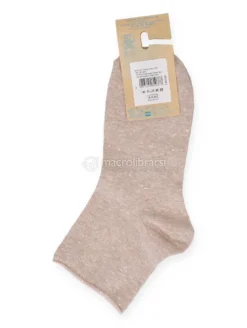 Calzini Donna Corti in Cotone e Seta Biologico Taglio Vivo - Beige Taglia 35/38