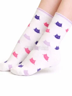 Calzini Donna in Cotone Bio Fantasia Gattino - Taglia 35/38