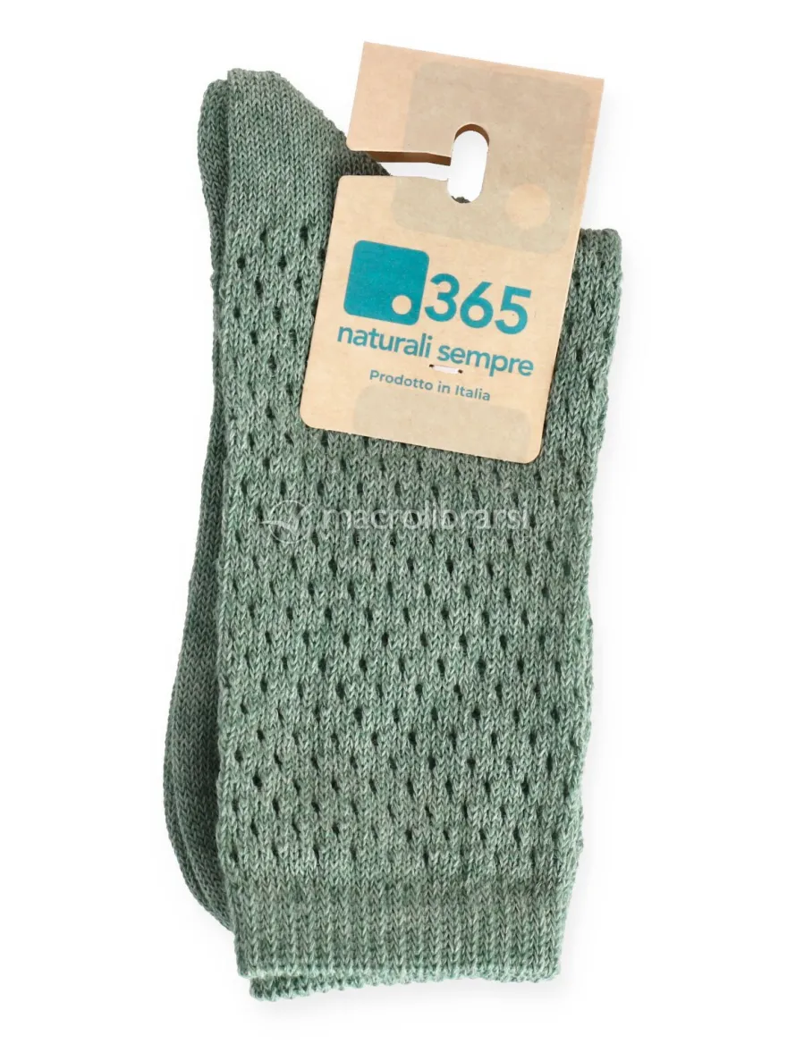 Calzini Donna Traforati in Lana Merino e Cotone Bio Verde - Taglia 35/38