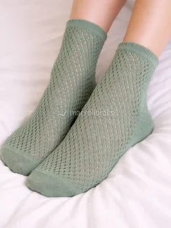 Calzini Donna Traforati in Lana Merino e Cotone Bio Verde - Taglia 35/38