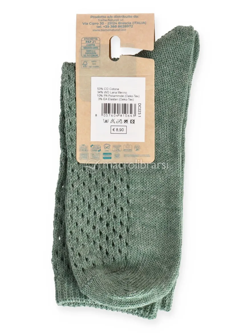 Calzini Donna Traforati in Lana Merino e Cotone Bio Verde - Taglia 35/38