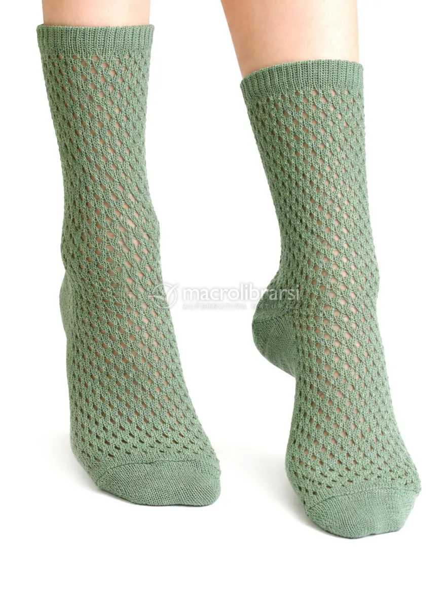 Calzini Donna Traforati in Lana Merino e Cotone Bio Verde - Taglia 35/38