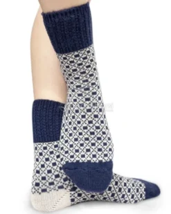 Calzini Jacquard Donna in Lana Merinos "Tessea" - Blu e Grigio - Taglia 39/42