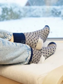 Calzini Jacquard Donna in Lana Merinos "Tessea" - Blu e Grigio - Taglia 39/42