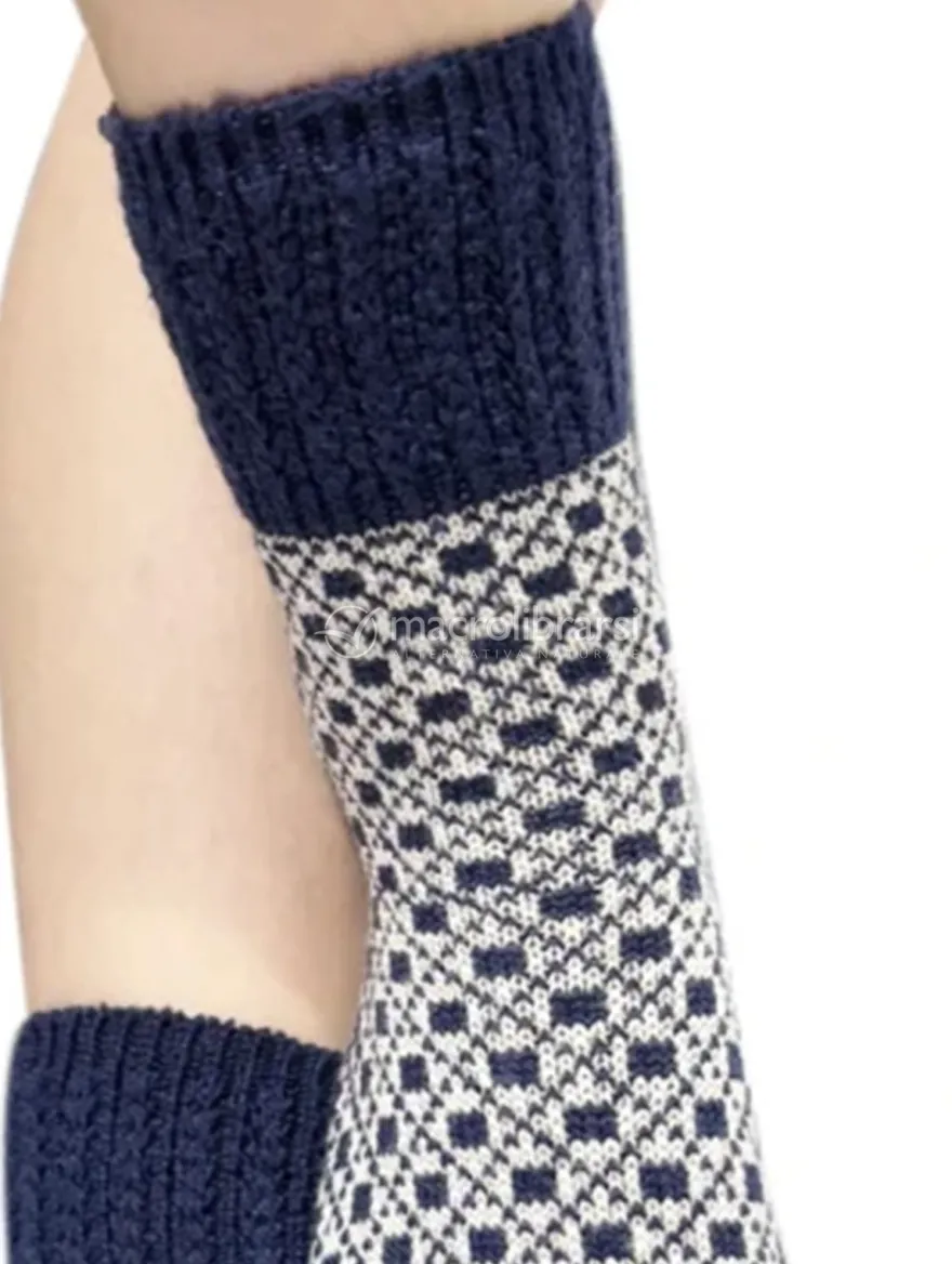 Calzini Jacquard Donna in Lana Merinos "Tessea" - Blu e Grigio - Taglia 39/42
