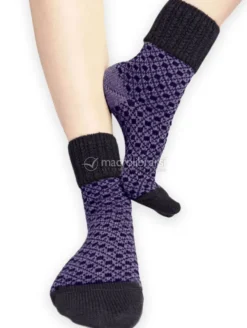 Calzini Jacquard Donna in Lana Merinos "Tessea" - Nero e Indaco 35/38
