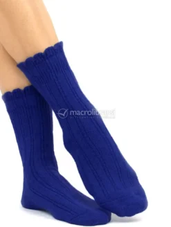 Calzini Medi Donna in Lana Merinos con Ricamo "Vega" - Bluette - Taglia 39/42