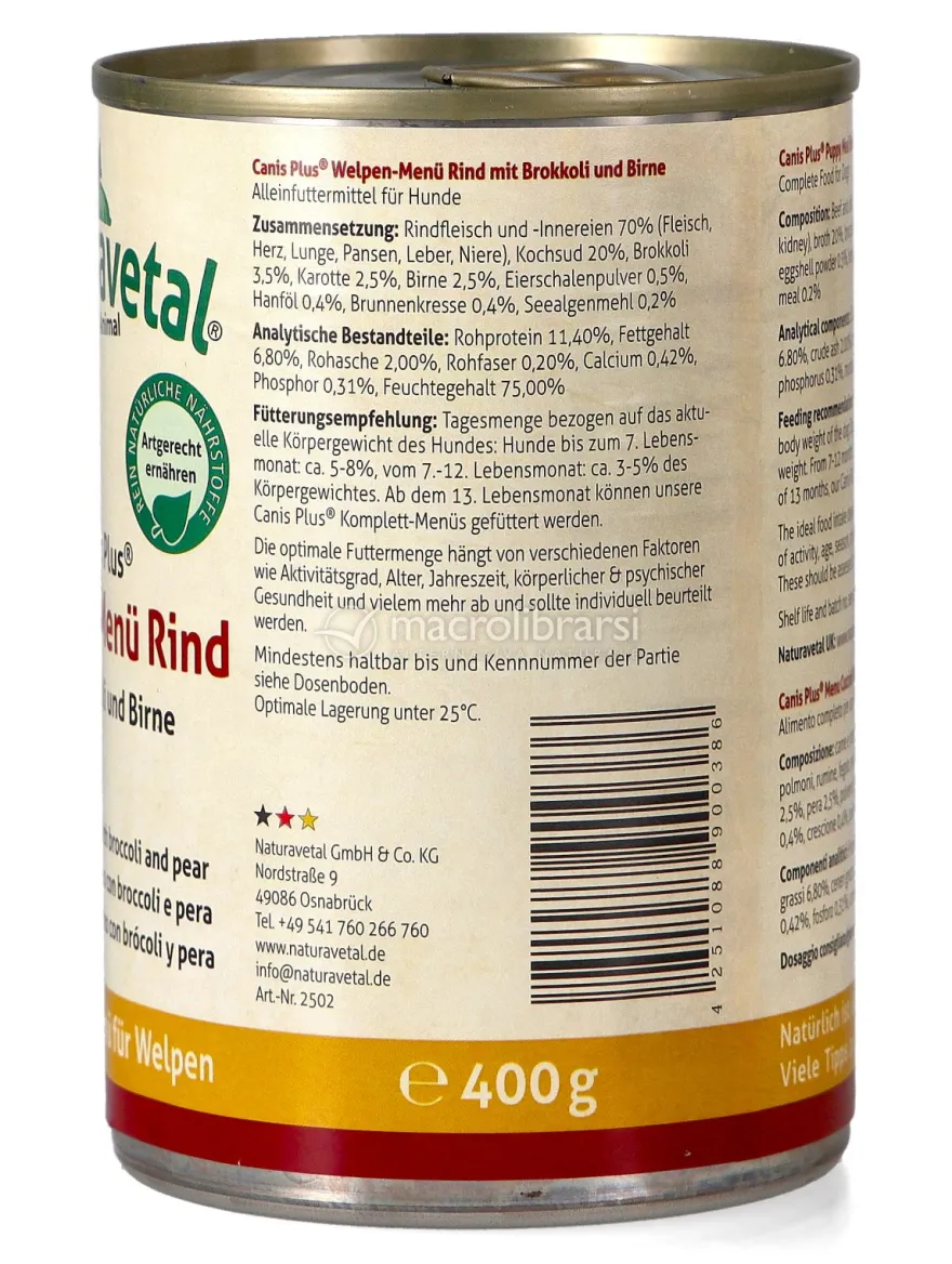 Canis Plus® Menù Cuccioli - Manzo con Broccoli - 400 g