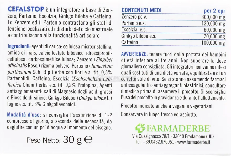 Cefalstop - Integratore a Base di Zenzero e Partenio