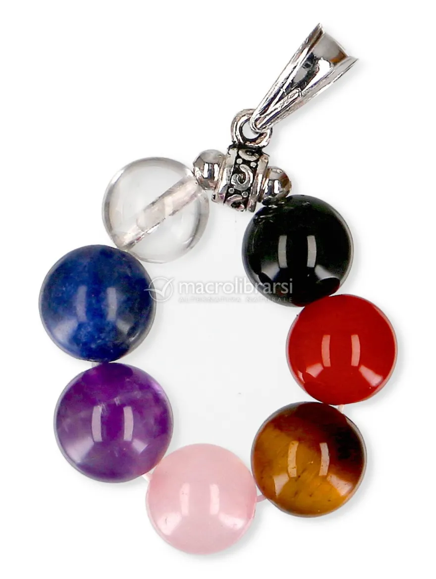 Ciondolo Chakra con Perle di Pietre Dure e Gancio in Acciaio