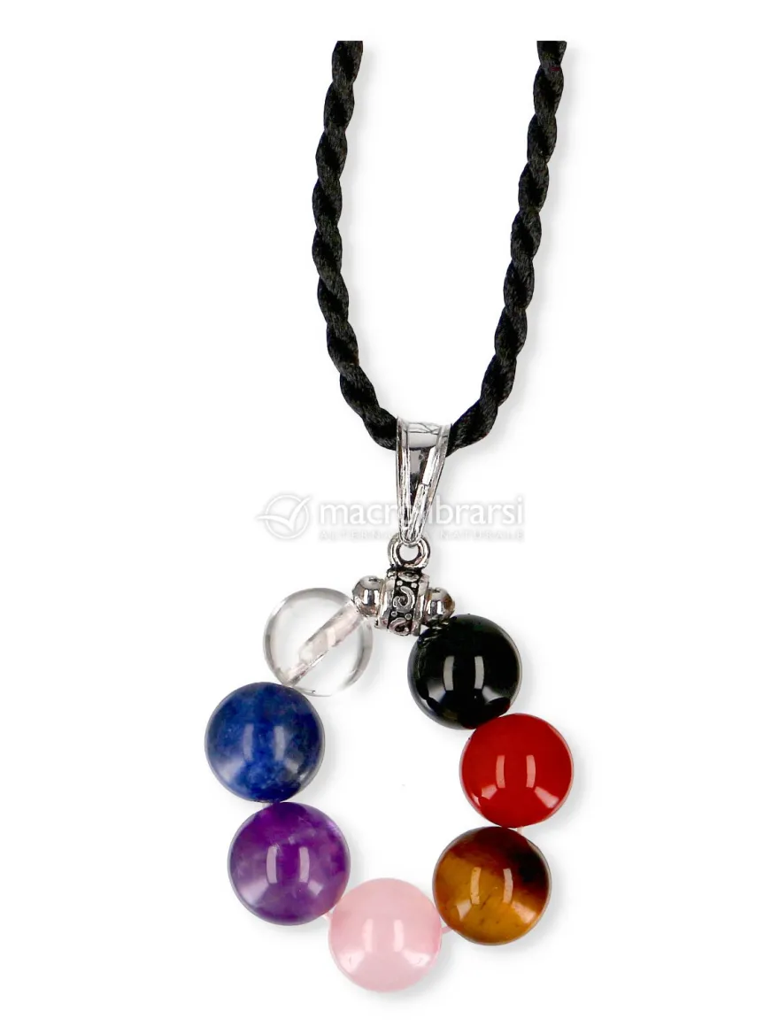 Ciondolo Chakra con Perle di Pietre Dure e Gancio in Acciaio