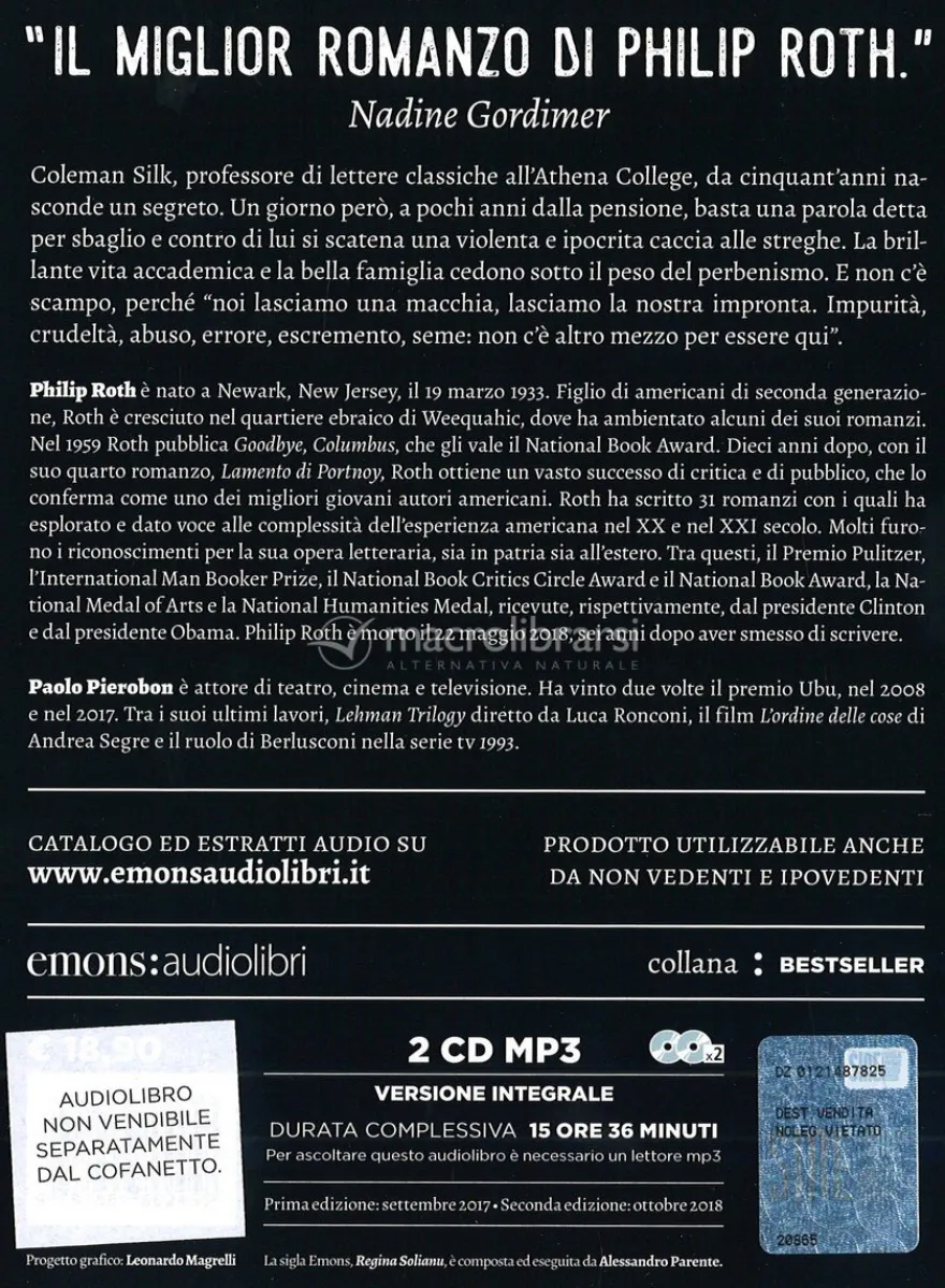 Cofanetto Audiolibri Philip Roth - 5 Cd Mp3