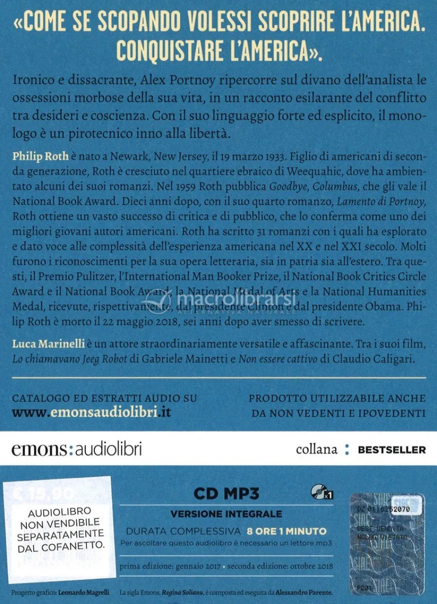 Cofanetto Audiolibri Philip Roth - 5 Cd Mp3