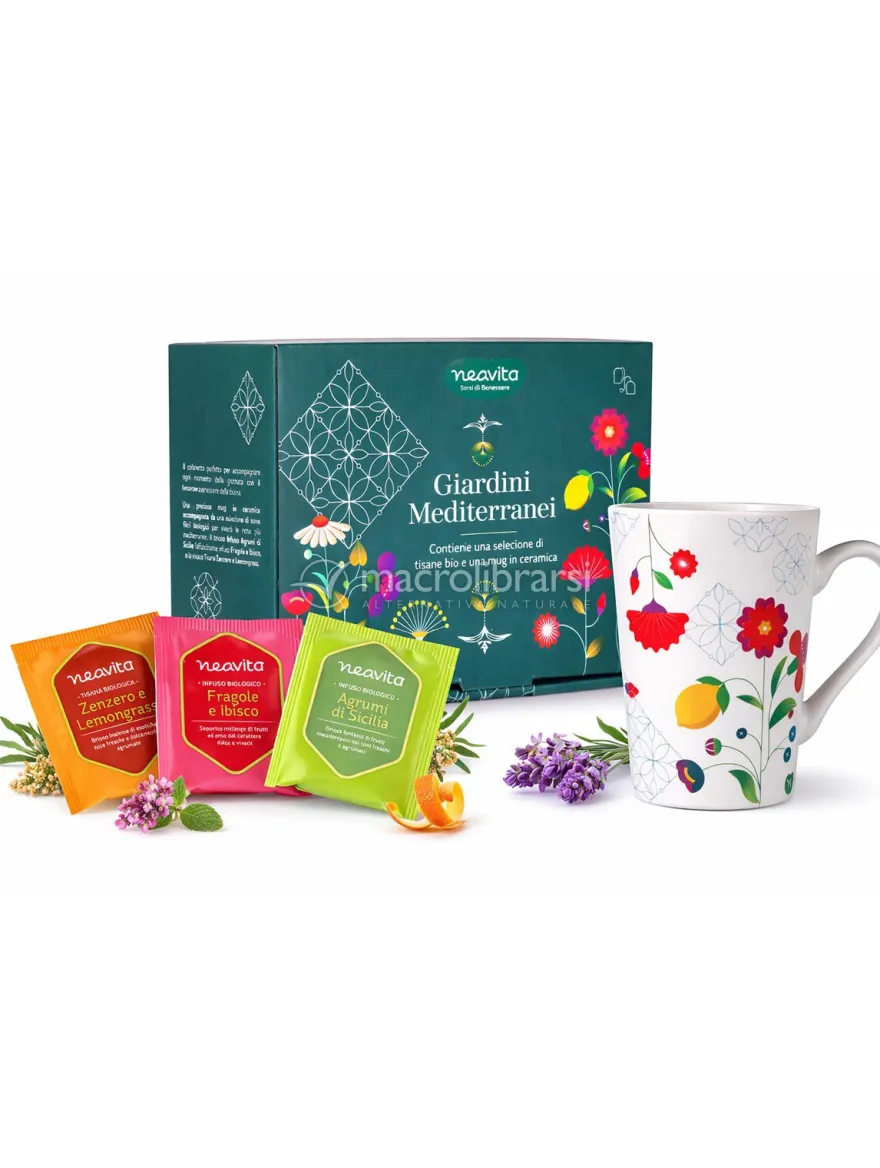 Cofanetto "Giardini Mediterranei" Selezione di Infusi e Tisane Biologiche con Tazza
