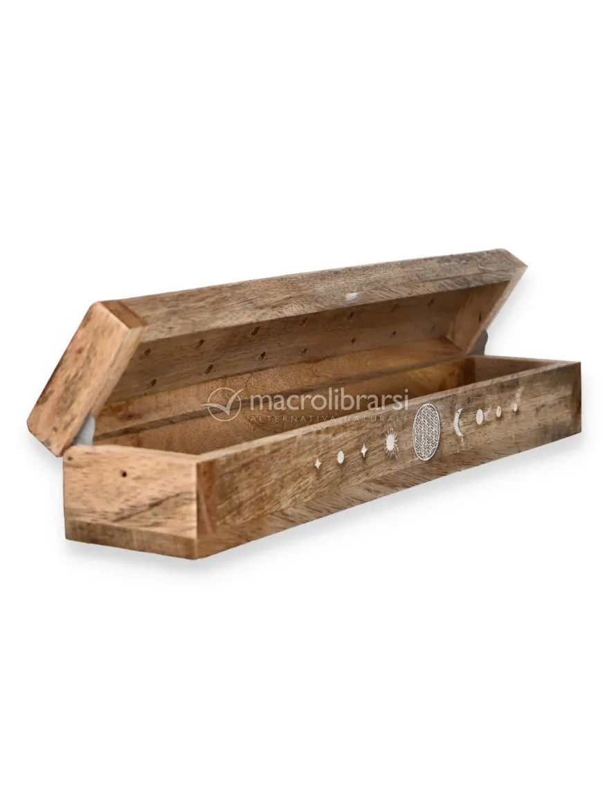 Cofanetto Portaincenso in Legno di Mango con Fiore della Vita