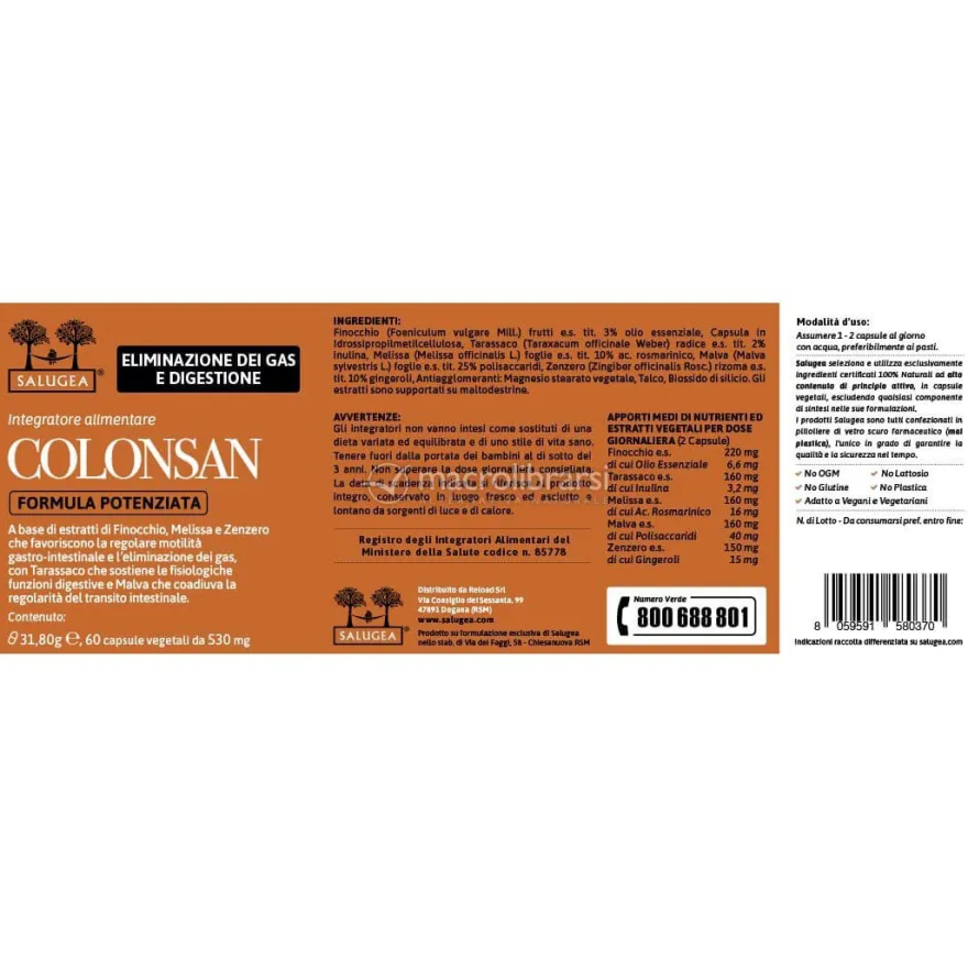 Colonsan Formula Potenziata Salugea – Integratore per il Gonfiore Addominale