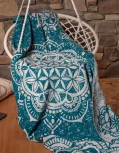 Coperta in Cotone Biologico con Fiore della Vita - Smeraldo