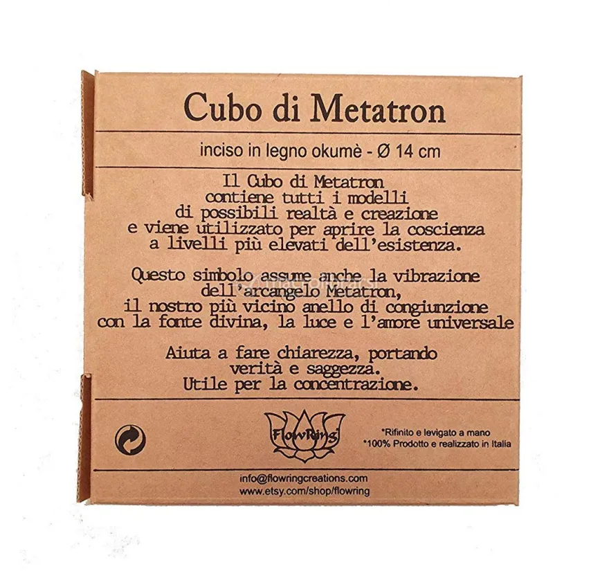 Cubo di Metatron Inciso in Legno Okumè - 14 cm
