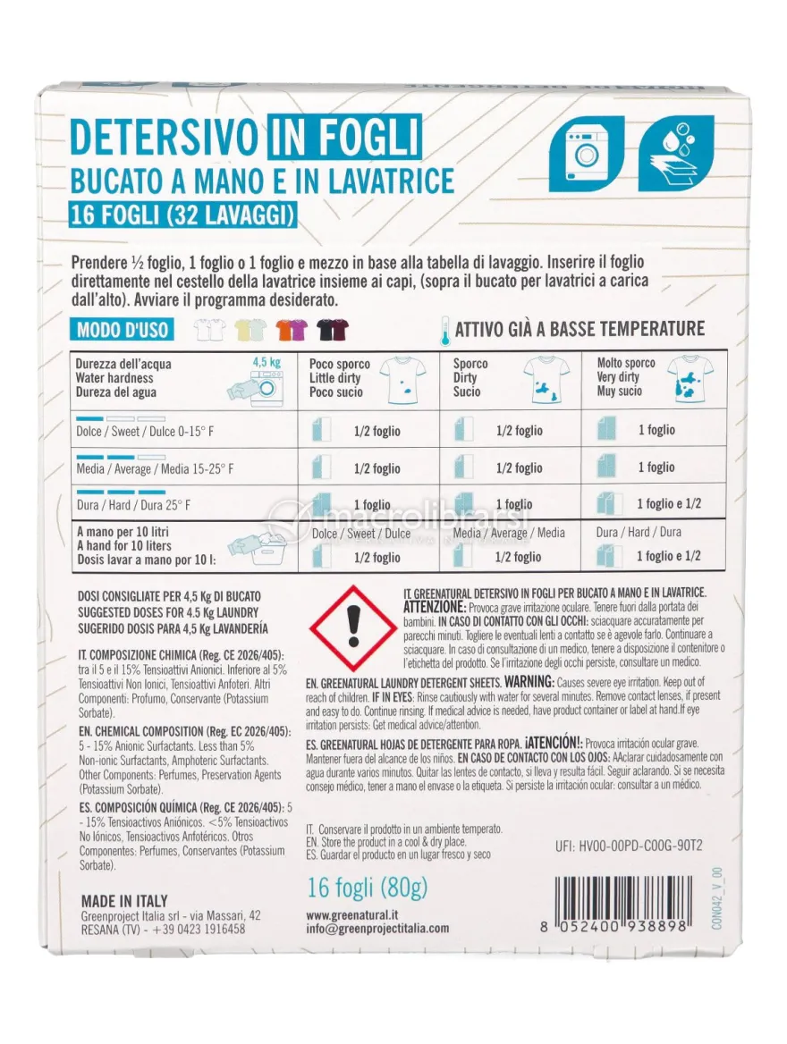 Detersivo in Fogli Bucato a Mano e Lavatrice con Essenza Profumata