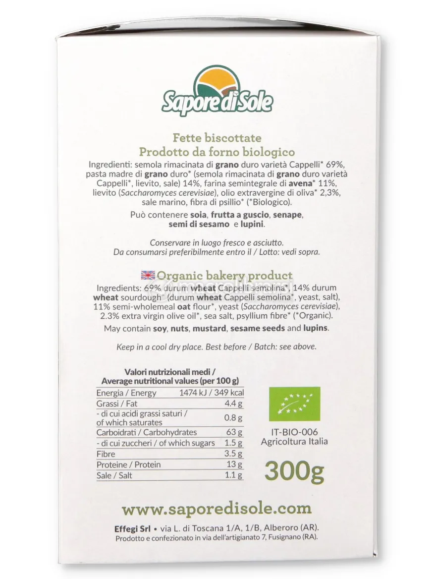 FettaMadre - Fette Biscottate Biologiche con Pasta Madre Senatore Cappelli e Avena