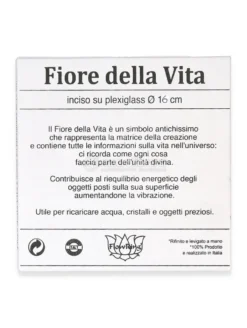 Fiore della Vita Energizzante Inciso In Plexiglass Diametro 16cm - Argento
