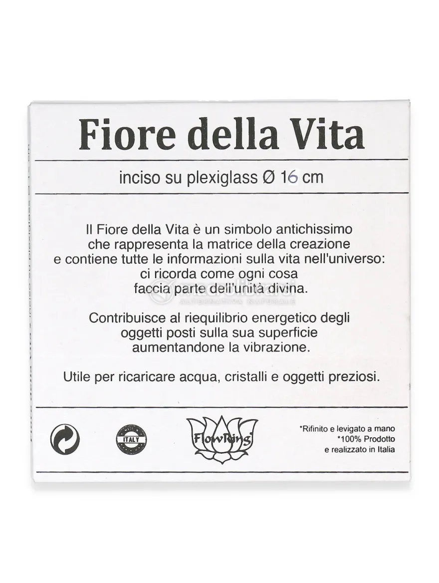 Fiore della Vita Energizzante Inciso In Plexiglass Diametro 16cm - Argento