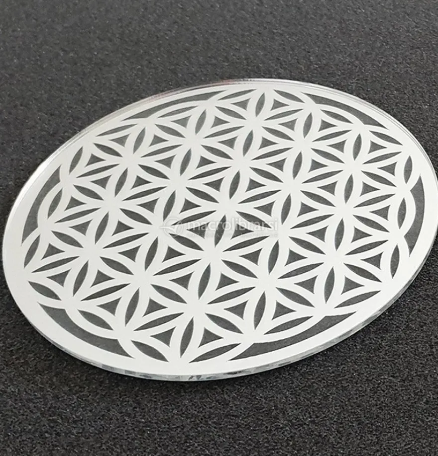 Fiore della Vita Energizzante Inciso In Plexiglass Diametro 16cm - Argento