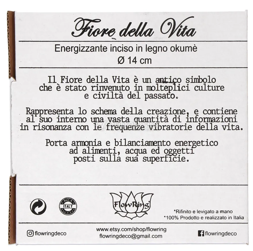 Fiore della Vita - Energizzante Inciso in Legno Okumè - 14 cm