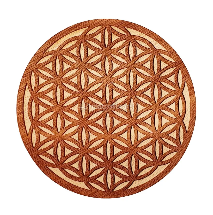 Fiore della Vita - Energizzante Inciso in Legno Okumè - 14 cm