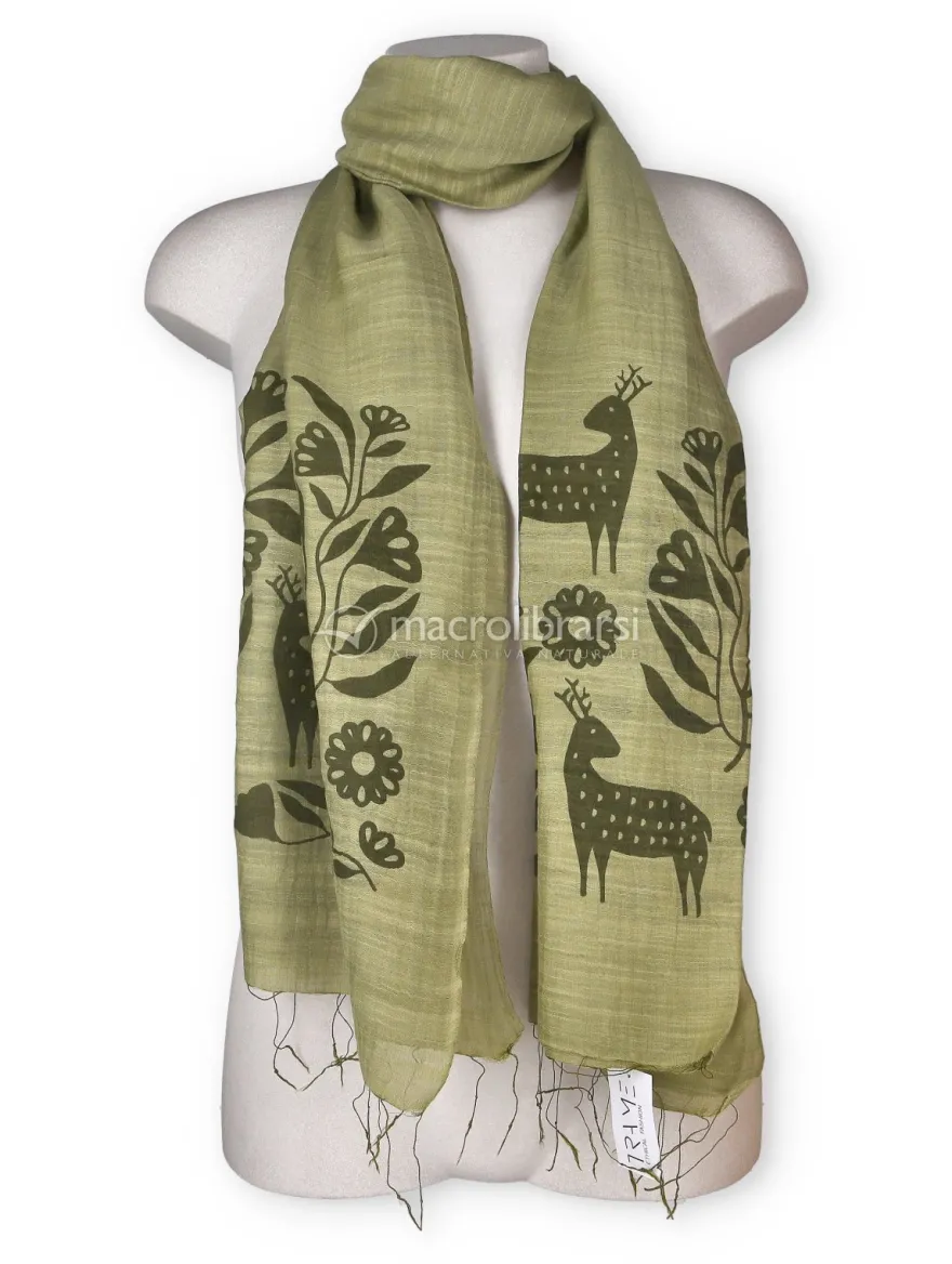 Foulard Cotone e Seta Stampa Foresta - Verde Oliva